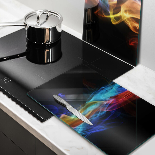 Glass chopping board Colorful smoke