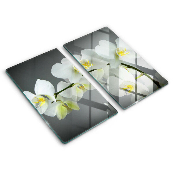 Glass chopping board White orchid flowers