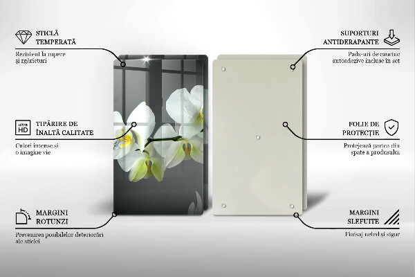 Glass chopping board White orchid flowers