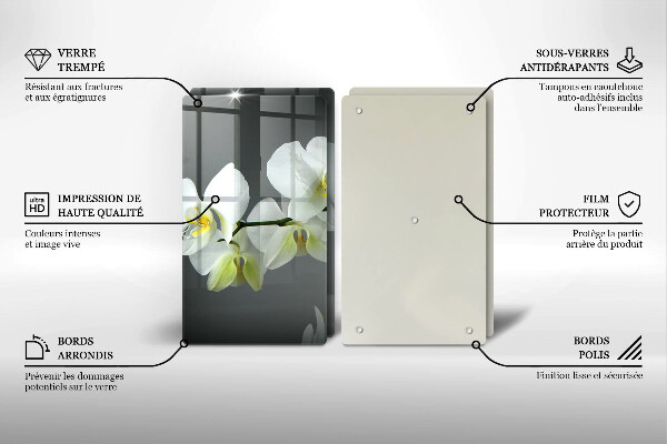 Glass chopping board White orchid flowers