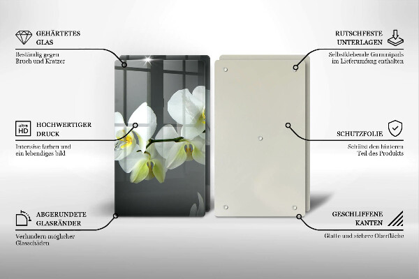 Glass chopping board White orchid flowers
