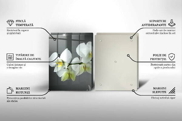 Glass chopping board White orchid flowers