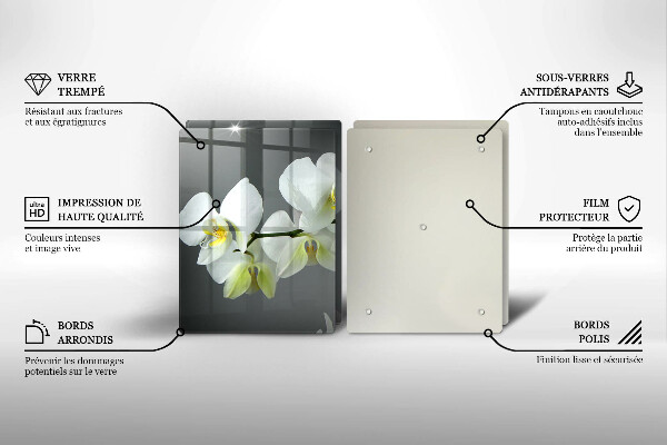 Glass chopping board White orchid flowers