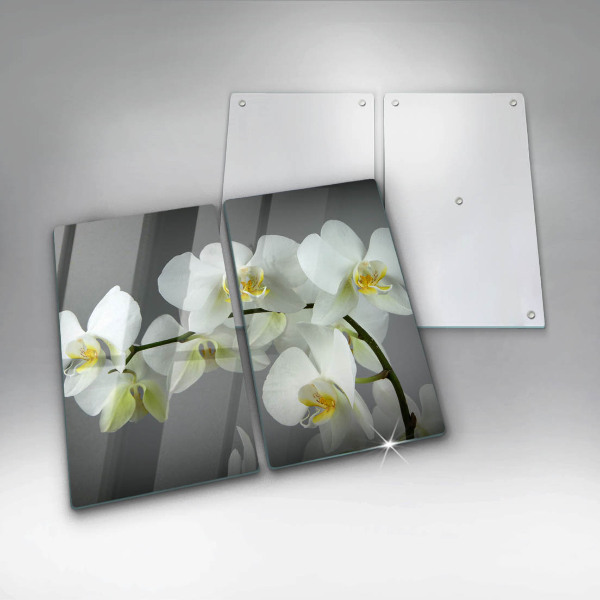 Glass chopping board White orchid flowers