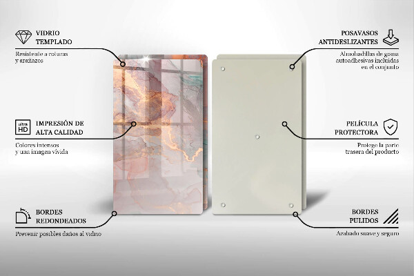 Glass chopping board Marble with gold