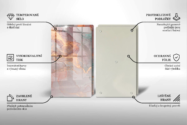 Glass chopping board Marble with gold