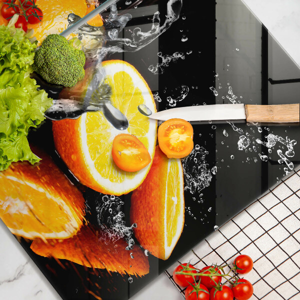 Glass chopping board Juicy fruit oranges