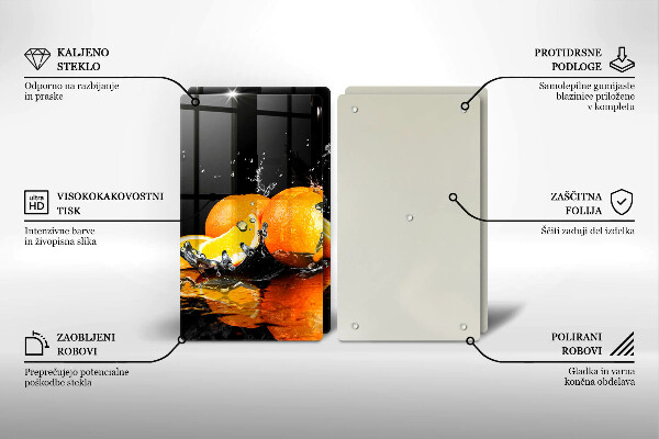 Glass chopping board Juicy fruit oranges