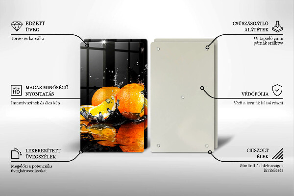Glass chopping board Juicy fruit oranges