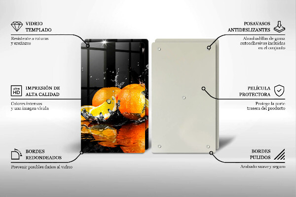 Glass chopping board Juicy fruit oranges