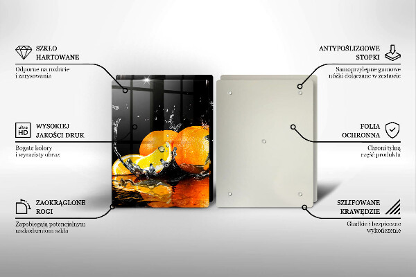 Glass chopping board Juicy fruit oranges