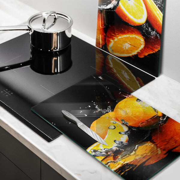 Glass chopping board Juicy fruit oranges
