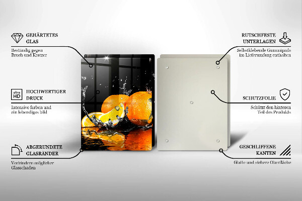 Glass chopping board Juicy fruit oranges