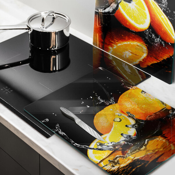 Glass chopping board Juicy fruit oranges