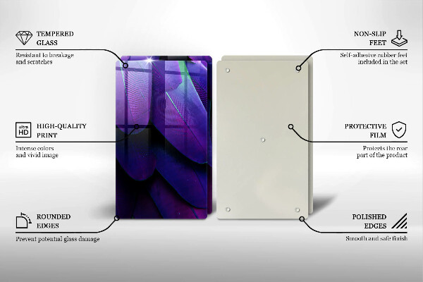 Glass chopping board Neon feathers