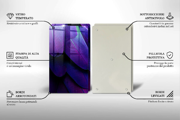 Glass chopping board Neon feathers