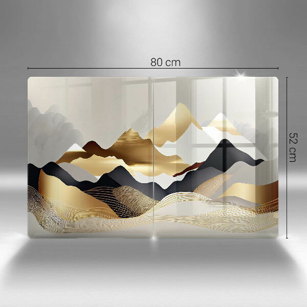 Glass chopping board Abstraction of golden mountains
