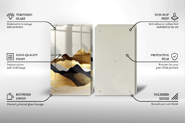 Glass chopping board Abstraction of golden mountains