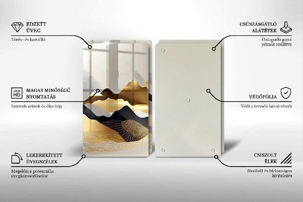 Glass chopping board Abstraction of golden mountains