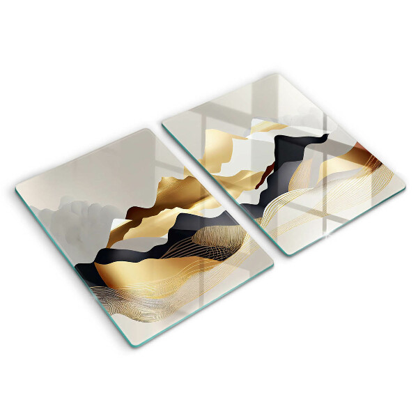 Glass chopping board Abstraction of golden mountains