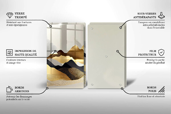 Glass chopping board Abstraction of golden mountains