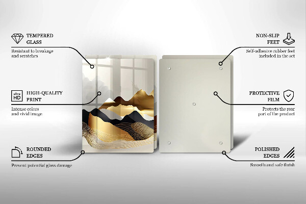 Glass chopping board Abstraction of golden mountains