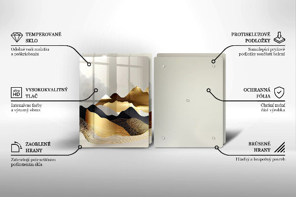 Glass chopping board Abstraction of golden mountains