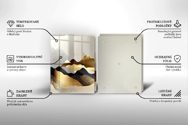 Glass chopping board Abstraction of golden mountains