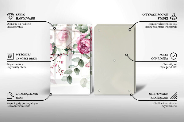 Glass chopping board Watercolor roses