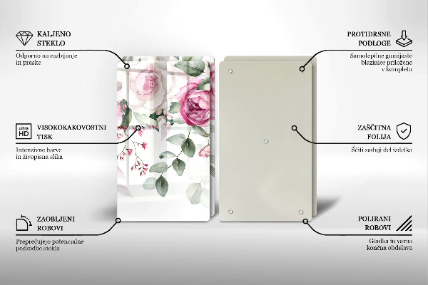 Glass chopping board Watercolor roses