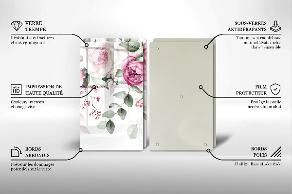 Glass chopping board Watercolor roses