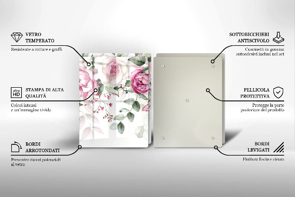 Glass chopping board Watercolor roses