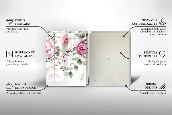 Glass chopping board Watercolor roses