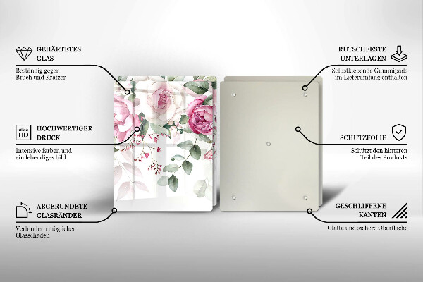 Glass chopping board Watercolor roses