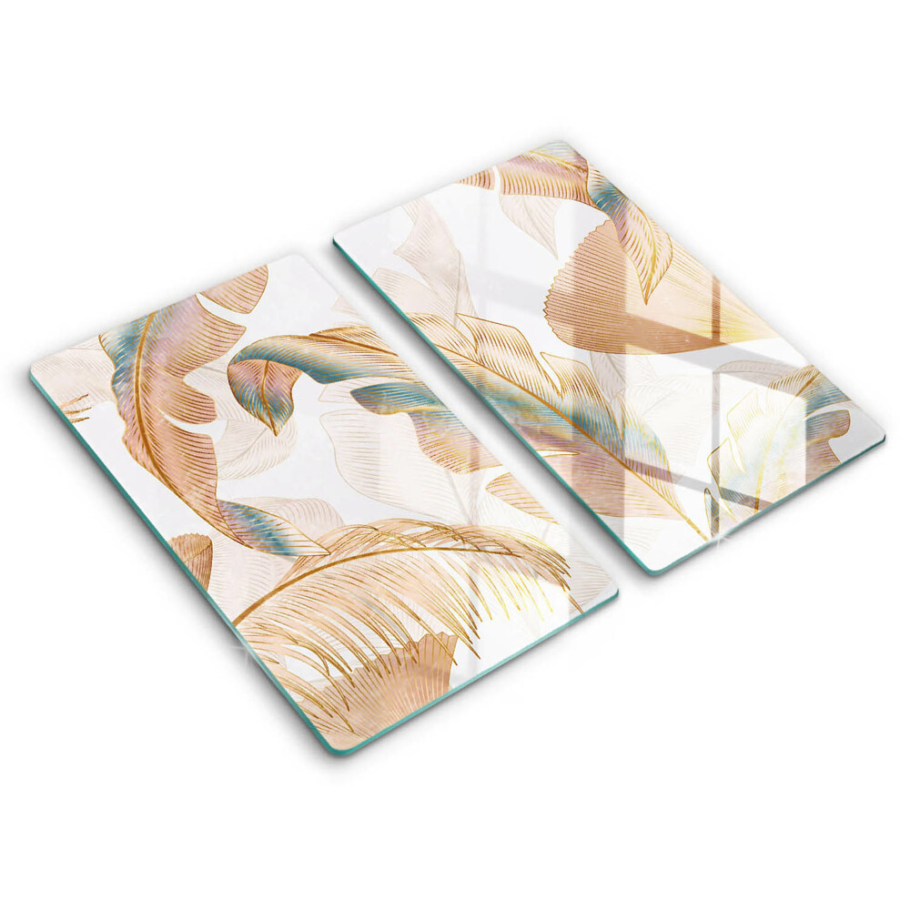 Glass chopping board Boho feathers and leaves