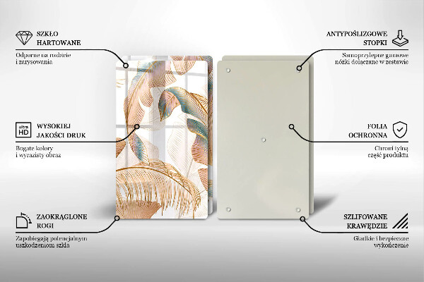 Glass chopping board Boho feathers and leaves