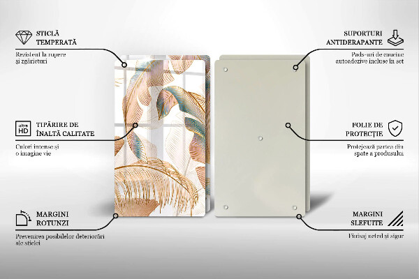 Glass chopping board Boho feathers and leaves