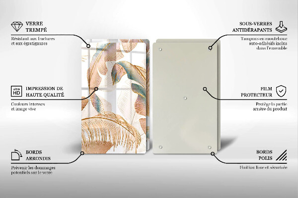 Glass chopping board Boho feathers and leaves