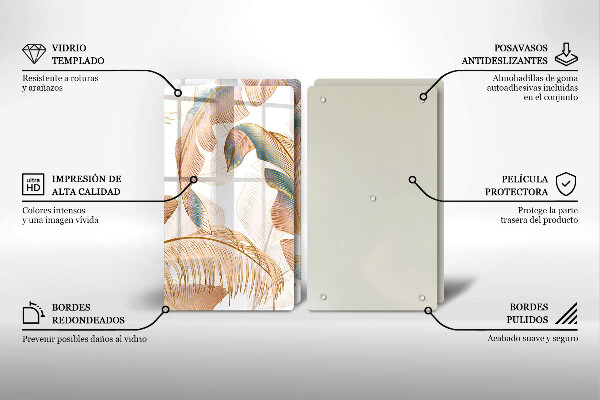 Glass chopping board Boho feathers and leaves