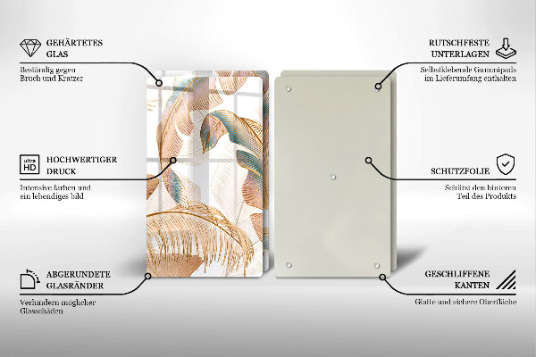 Glass chopping board Boho feathers and leaves