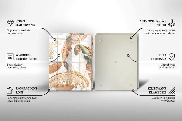 Glass chopping board Boho feathers and leaves