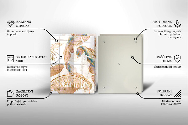 Glass chopping board Boho feathers and leaves