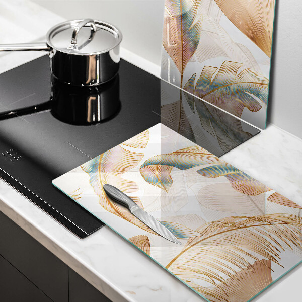 Glass chopping board Boho feathers and leaves