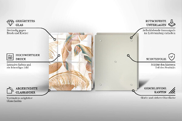 Glass chopping board Boho feathers and leaves