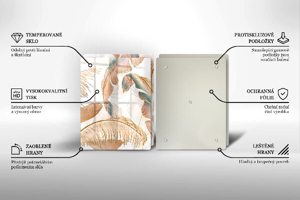 Glass chopping board Boho feathers and leaves