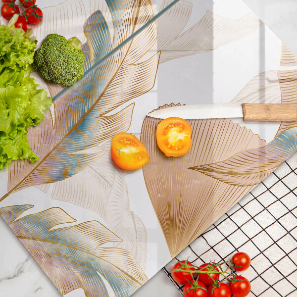 Glass chopping board Boho feathers and leaves