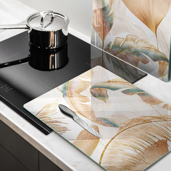 Glass chopping board Boho feathers and leaves