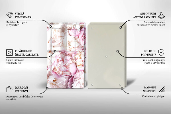 Glass chopping board Peony bouquet