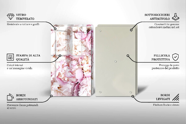 Glass chopping board Peony bouquet