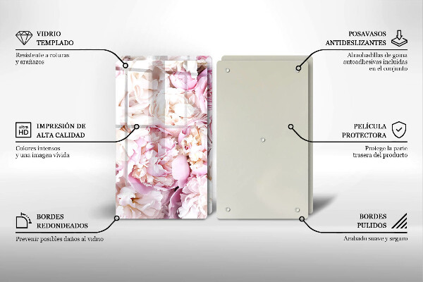 Glass chopping board Peony bouquet